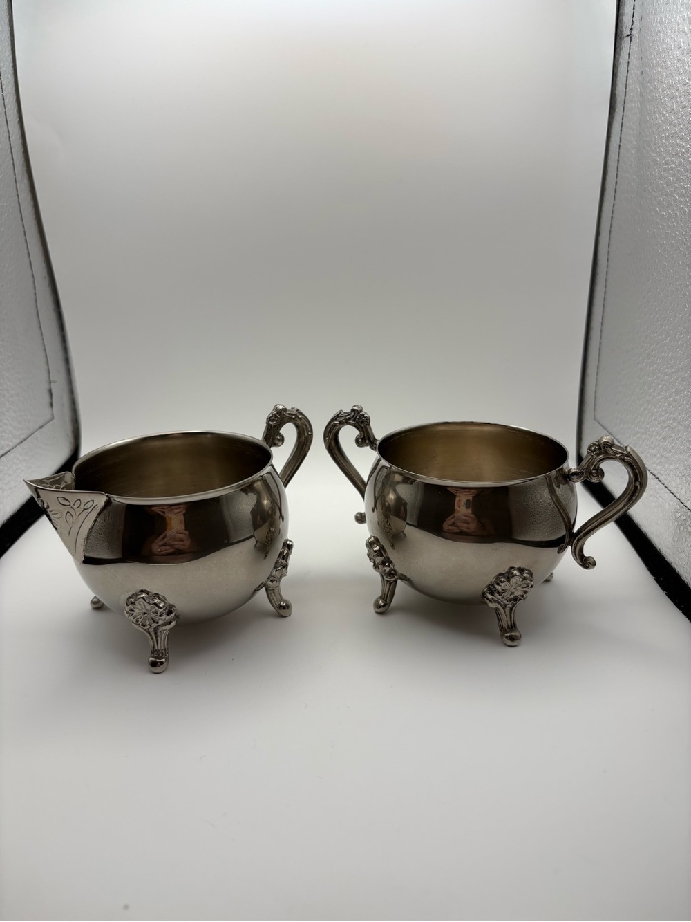Vintage Leonard Silver Plated Creamer & Sugar Bowl (No Lid) Matching Set Ornate